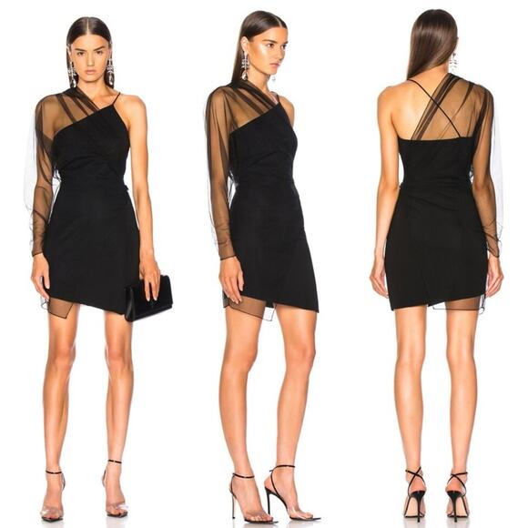 Cushnie Black Single Sleeve Mini Dress Tulle Overlay Size 0 - Picture 2 of 9